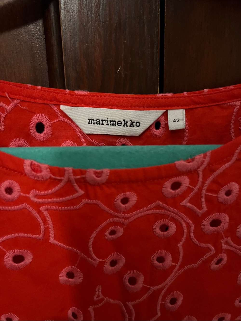 Marimekko Red Skirt with Pink Embroidery